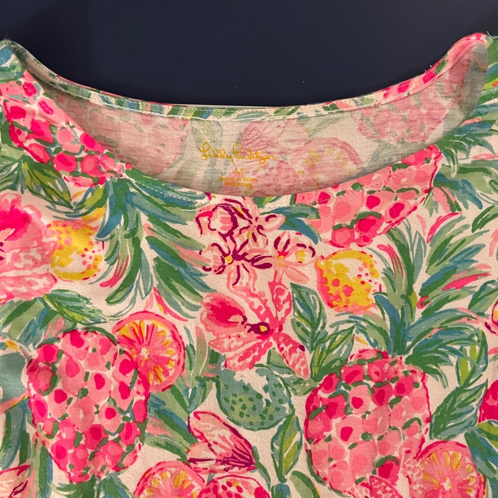 Lilly Pulitzer Pink Green Floral & Pineapple Swing Dress with pockets
